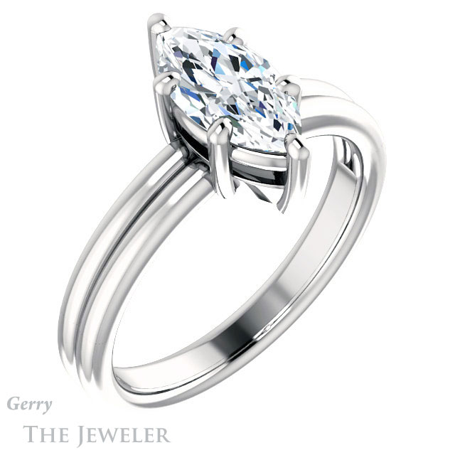 Marquise Cut Forever One Moissanite Engagement Ring #GTJ1089-marquise-fb-w | Gerry The Jeweler Marquise Cut Forever Brilliant Moissanite Engagement Ring #GTJ1089-marquise-fb-w