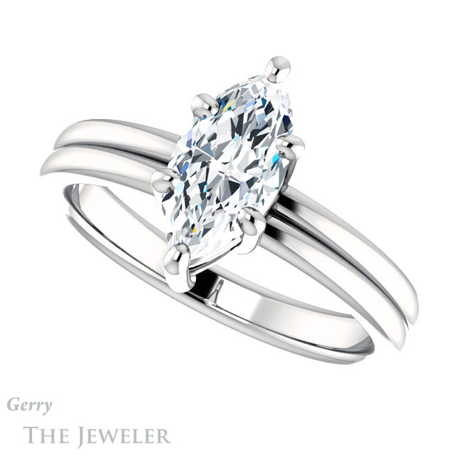 Marquise Cut Forever One Moissanite Engagement Ring #GTJ1089-marquise-fb-w | Gerry The Jeweler Marquise Cut Forever Brilliant Moissanite Engagement Ring #GTJ1089-marquise-fb-w