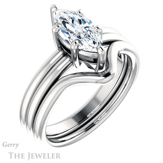 Marquise Cut Forever One Moissanite Engagement Ring #GTJ1089-marquise-fb-w | Gerry The Jeweler Marquise Cut Forever Brilliant Moissanite Engagement Ring #GTJ1089-marquise-fb-w