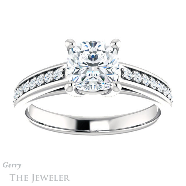 Cushion Cut Forever One Moissanite Engagement Ring #GTJ1090-cushion-fo-w 1 Cushion Cut Forever One Moissanite Engagement Ring #GTJ1090-cushion-fo-w
