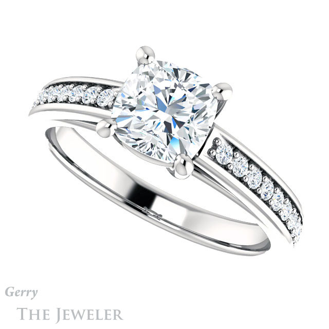Cushion Cut Forever One Moissanite Engagement Ring #GTJ1090-cushion-fo-w 5 Cushion Cut Forever One Moissanite Engagement Ring #GTJ1090-cushion-fo-w