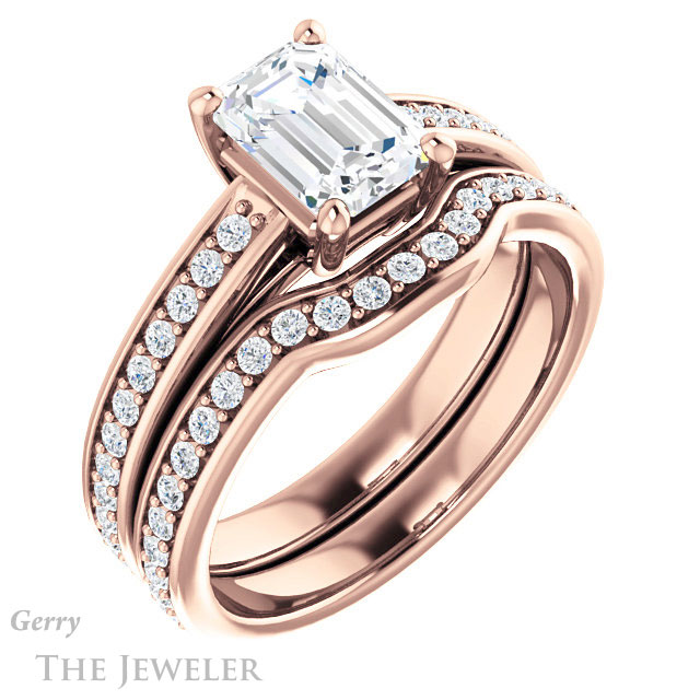 Emerald Cut Forever Brilliant Moissanite Engagement Ring #GTJ1090-emerald-fb-r