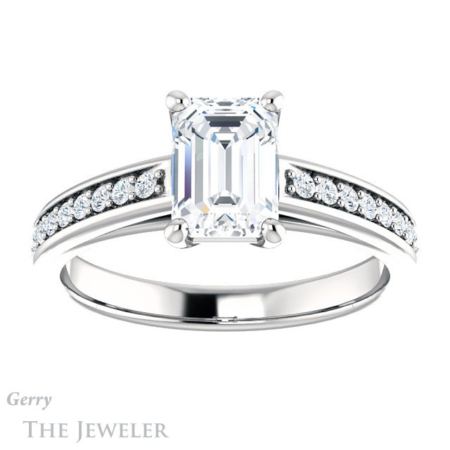 Emerald Cut Forever One Moissanite Engagement Ring #GTJ1090-emerald-fb-w 1 Emerald Cut Forever Brilliant Moissanite Engagement Ring #GTJ1090-emerald-fb-w