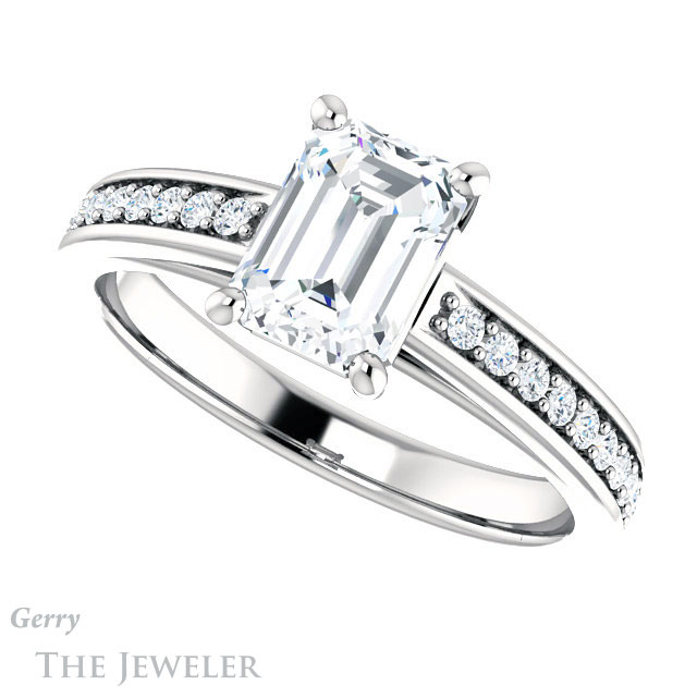 Emerald Cut Forever One Moissanite Engagement Ring #GTJ1090-emerald-fb-w 5 Emerald Cut Forever Brilliant Moissanite Engagement Ring #GTJ1090-emerald-fb-w