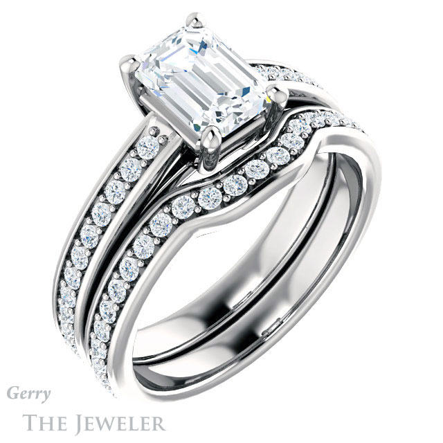 Emerald Cut Forever One Moissanite Engagement Ring #GTJ1090-emerald-fb-w 6 Emerald Cut Forever Brilliant Moissanite Engagement Ring #GTJ1090-emerald-fb-w