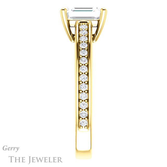 Emerald Cut Forever One Moissanite Engagement Ring #GTJ1090-emerald-fb-y 3 Emerald Cut Forever Brilliant Moissanite Engagement Ring #GTJ1090-emerald-fb-y