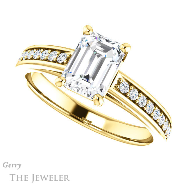 Emerald Cut Forever One Moissanite Engagement Ring #GTJ1090-emerald-fb-y 5 Emerald Cut Forever Brilliant Moissanite Engagement Ring #GTJ1090-emerald-fb-y