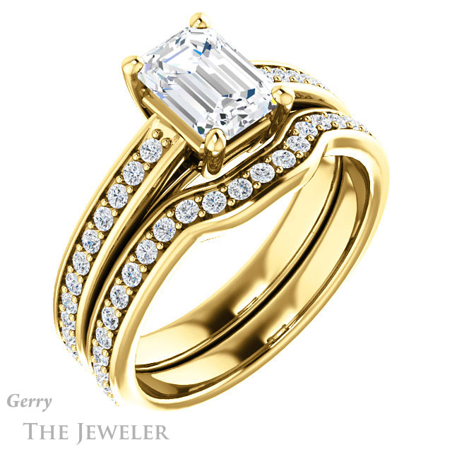 Emerald Cut Forever One Moissanite Engagement Ring #GTJ1090-emerald-fb-y 6 Emerald Cut Forever Brilliant Moissanite Engagement Ring #GTJ1090-emerald-fb-y