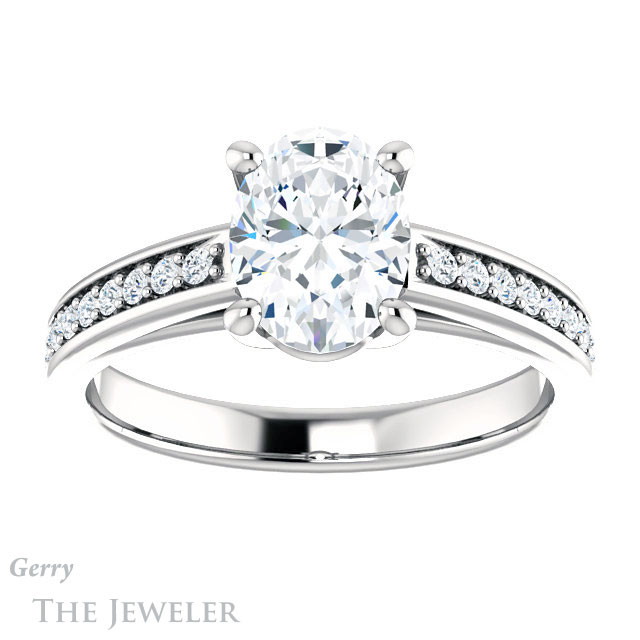 Oval Shaped Forever One Moissanite Engagement Ring #GTJ1090-oval-fo-w