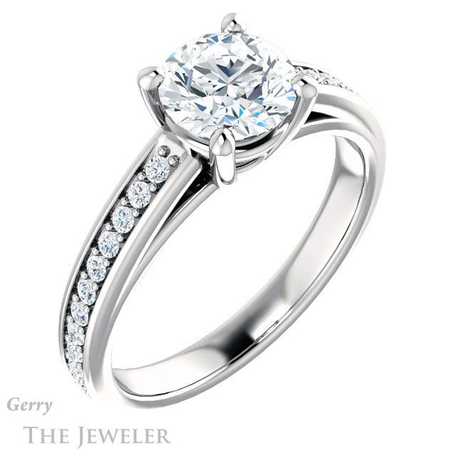 Round Cut Forever One Moissanite Engagement Ring #GTJ1090-round-fo-w