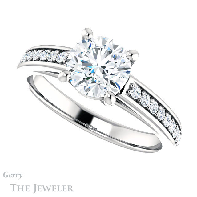 Round Cut Forever One Moissanite Engagement Ring #GTJ1090-round-fo-w