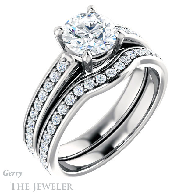 Round Cut Forever One Moissanite Engagement Ring #GTJ1090-round-fo-w