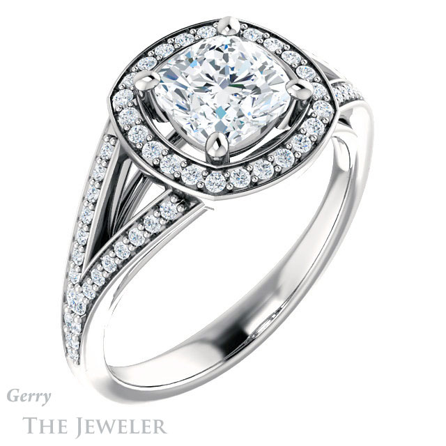 Cushion Cut Forever One Moissanite Engagement Ring #GTJ1091-cushion-fo-w 4 Cushion Cut Forever One Moissanite Engagement Ring #GTJ1091-cushion-fo-w