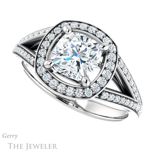 Cushion Cut Forever One Moissanite Engagement Ring #GTJ1091-cushion-fo-w 5 Cushion Cut Forever One Moissanite Engagement Ring #GTJ1091-cushion-fo-w