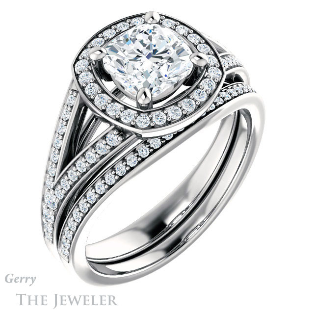 Cushion Cut Forever One Moissanite Engagement Ring #GTJ1091-cushion-fo-w 6 Cushion Cut Forever One Moissanite Engagement Ring #GTJ1091-cushion-fo-w