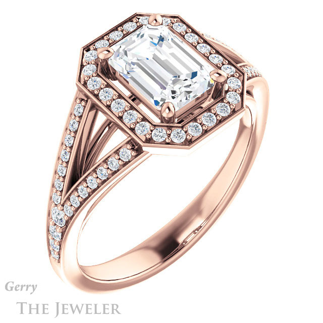 Emerald Cut Forever One Moissanite Engagement Ring #GTJ1091-emerald-fb-r 4 Emerald Cut Forever Brilliant Moissanite Engagement Ring #GTJ1091-emerald-fb-r
