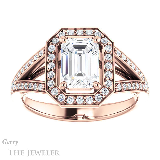 Emerald Cut Forever One Moissanite Engagement Ring #GTJ1091-emerald-fb-r 1 Emerald Cut Forever Brilliant Moissanite Engagement Ring #GTJ1091-emerald-fb-r