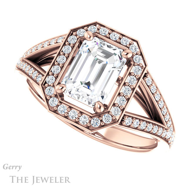 Emerald Cut Forever One Moissanite Engagement Ring #GTJ1091-emerald-fb-r 5 Emerald Cut Forever Brilliant Moissanite Engagement Ring #GTJ1091-emerald-fb-r