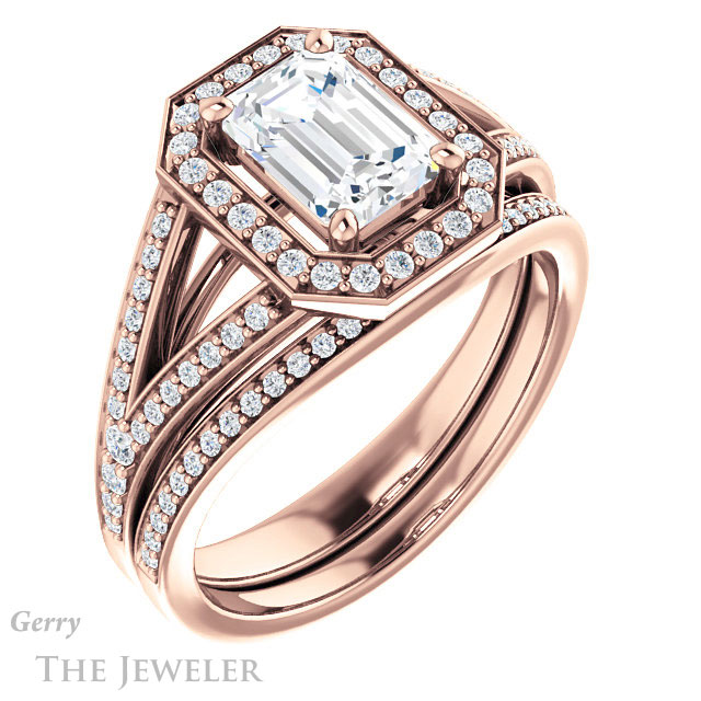 Emerald Cut Forever One Moissanite Engagement Ring #GTJ1091-emerald-fb-r 6 Emerald Cut Forever Brilliant Moissanite Engagement Ring #GTJ1091-emerald-fb-r