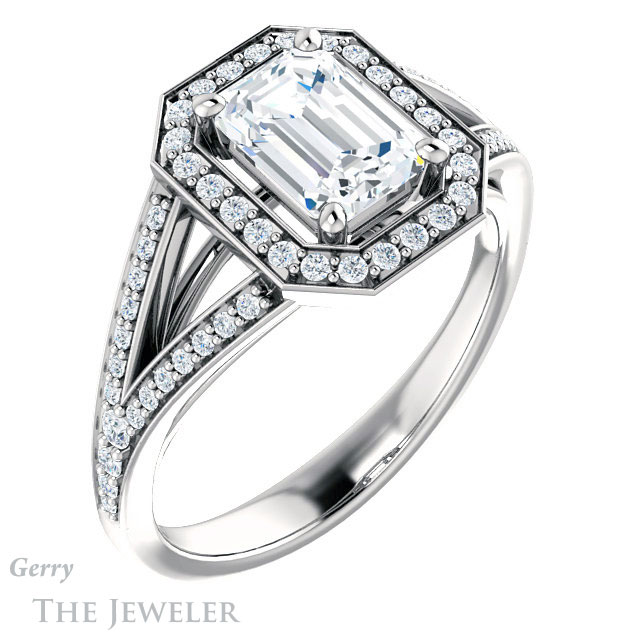 Emerald Cut Forever Brilliant Moissanite Engagement Ring #GTJ1091-emerald-fb-w