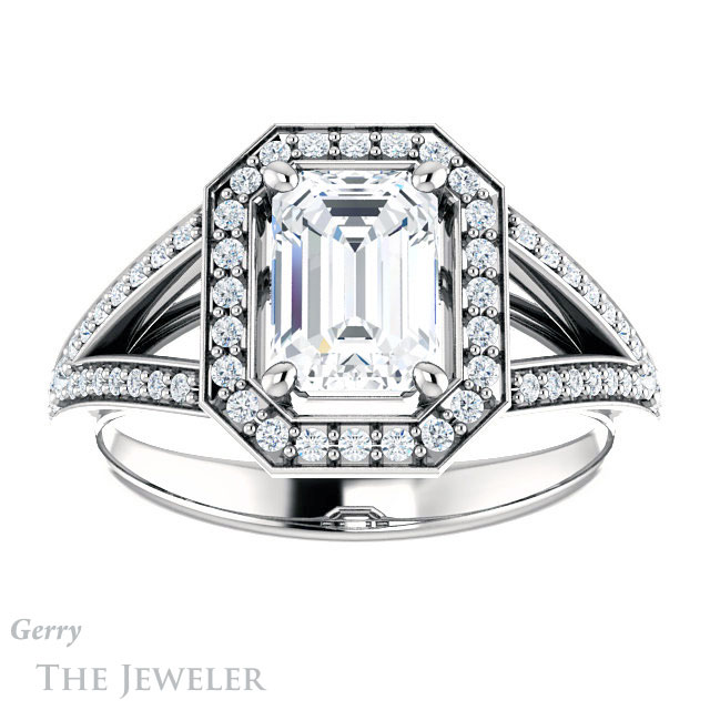 Emerald Cut Forever Brilliant Moissanite Engagement Ring #GTJ1091-emerald-fb-w