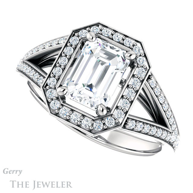 Emerald Cut Forever Brilliant Moissanite Engagement Ring #GTJ1091-emerald-fb-w