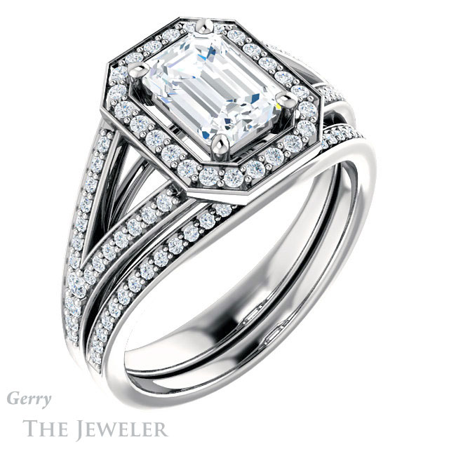 Emerald Cut Forever Brilliant Moissanite Engagement Ring #GTJ1091-emerald-fb-w
