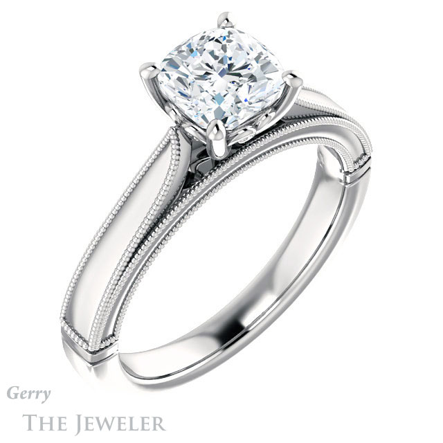 Cushion Cut Forever One Moissanite Engagement Ring #GTJ1092-cushion-fo-w | Gerry The Jeweler Cushion Cut Forever One Moissanite Engagement Ring #GTJ1092-cushion-fo-w