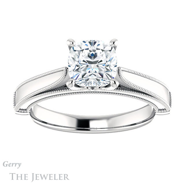 Cushion Cut Forever One Moissanite Engagement Ring #GTJ1092-cushion-fo-w | Gerry The Jeweler Cushion Cut Forever One Moissanite Engagement Ring #GTJ1092-cushion-fo-w