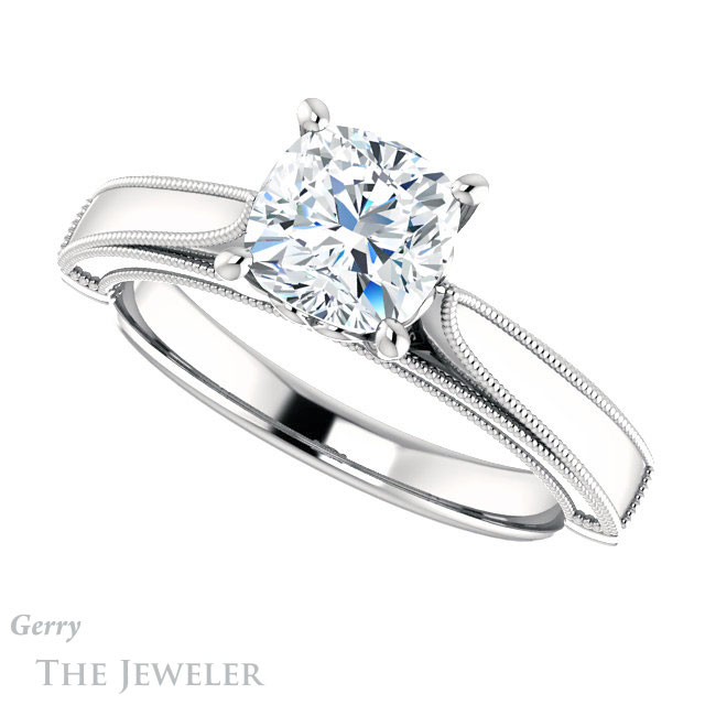 Cushion Cut Forever One Moissanite Engagement Ring #GTJ1092-cushion-fo-w | Gerry The Jeweler Cushion Cut Forever One Moissanite Engagement Ring #GTJ1092-cushion-fo-w