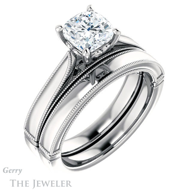 Cushion Cut Forever One Moissanite Engagement Ring #GTJ1092-cushion-fo-w | Gerry The Jeweler Cushion Cut Forever One Moissanite Engagement Ring #GTJ1092-cushion-fo-w