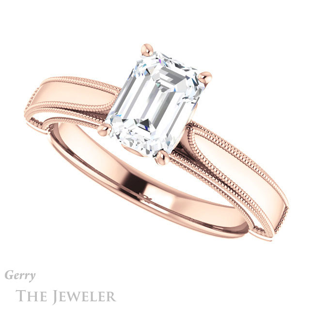 Emerald Cut Forever One Moissanite Engagement Ring #GTJ1092-emerald-fb-r | Gerry The Jeweler Emerald Cut Forever Brilliant Moissanite Engagement Ring #GTJ1092-emerald-fb-r