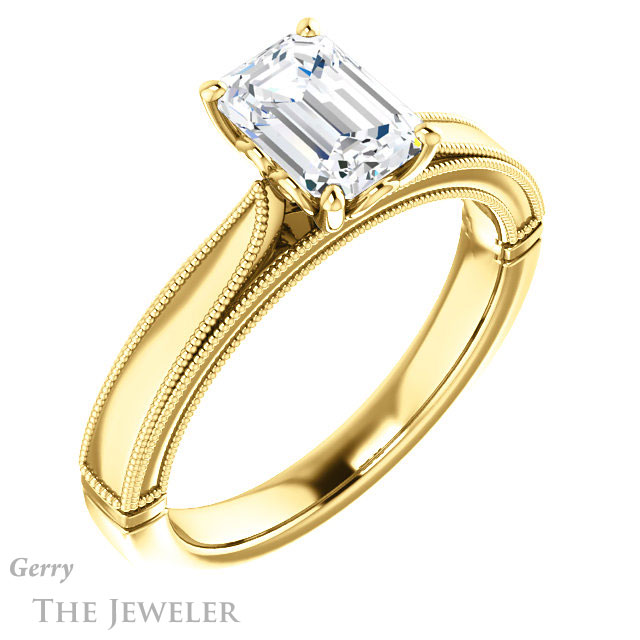 Emerald Cut Forever One Moissanite Engagement Ring #GTJ1092-emerald-fb-y | Gerry The Jeweler Emerald Cut Forever Brilliant Moissanite Engagement Ring #GTJ1092-emerald-fb-y