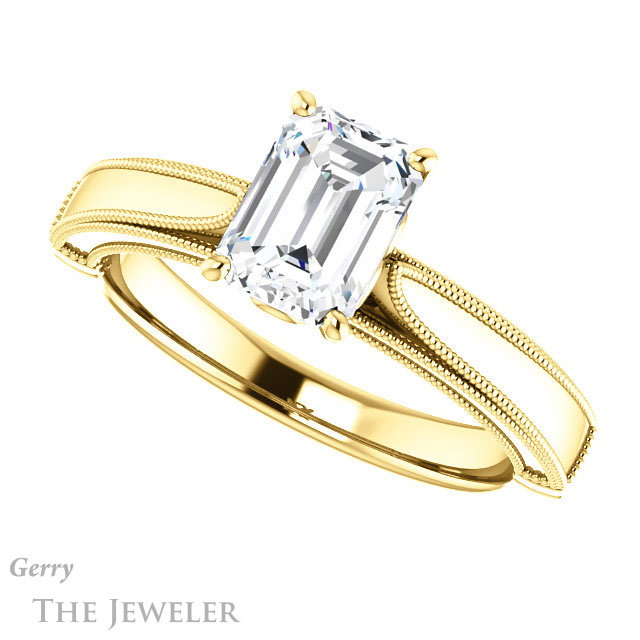 Emerald Cut Forever One Moissanite Engagement Ring #GTJ1092-emerald-fb-y | Gerry The Jeweler Emerald Cut Forever Brilliant Moissanite Engagement Ring #GTJ1092-emerald-fb-y