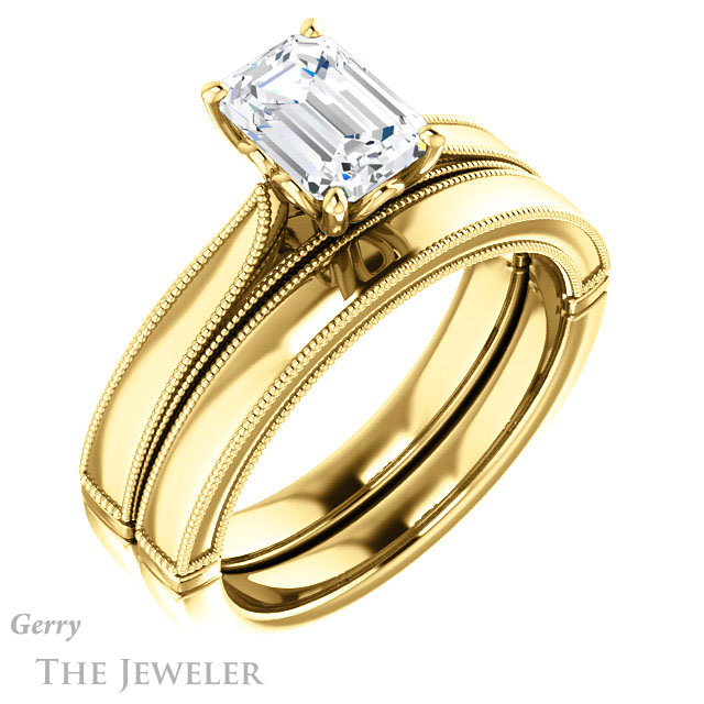 Emerald Cut Forever One Moissanite Engagement Ring #GTJ1092-emerald-fb-y | Gerry The Jeweler Emerald Cut Forever Brilliant Moissanite Engagement Ring #GTJ1092-emerald-fb-y