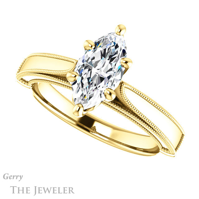 Marquise Cut Forever One Moissanite Engagement Ring #GTJ1092-marquise-fb-y | Gerry The Jeweler Marquise Cut Forever Brilliant Moissanite Engagement Ring #GTJ1092-marquise-fb-y