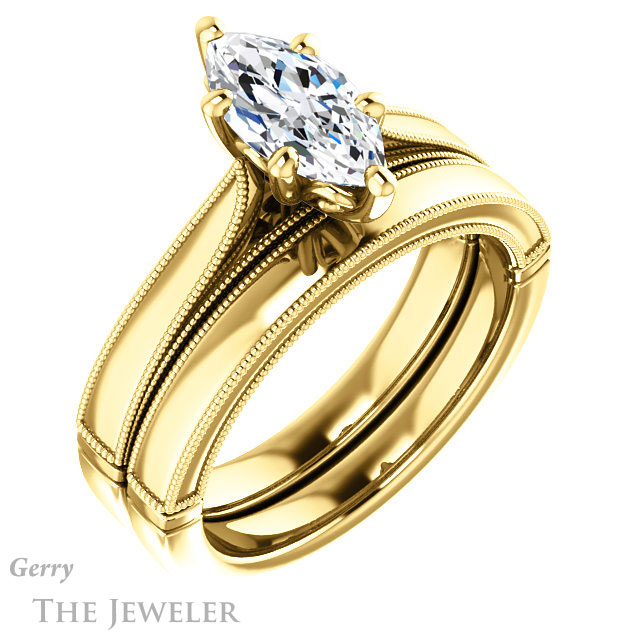 Marquise Cut Forever One Moissanite Engagement Ring #GTJ1092-marquise-fb-y | Gerry The Jeweler Marquise Cut Forever Brilliant Moissanite Engagement Ring #GTJ1092-marquise-fb-y