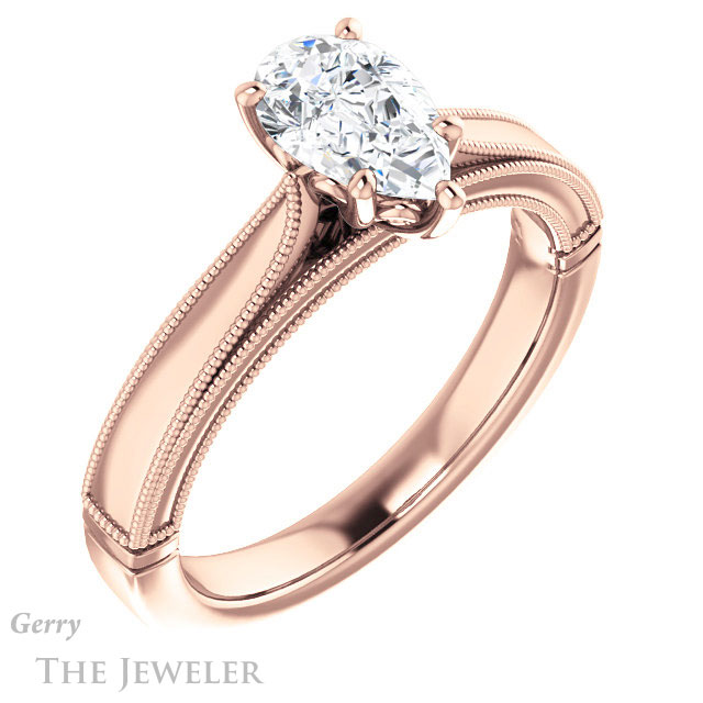 Pear Shaped Forever One Moissanite Engagement Ring #GTJ1092-pear-fb-r | Gerry The Jeweler Pear Shaped Forever Brilliant Moissanite Engagement Ring #GTJ1092-pear-fb-r