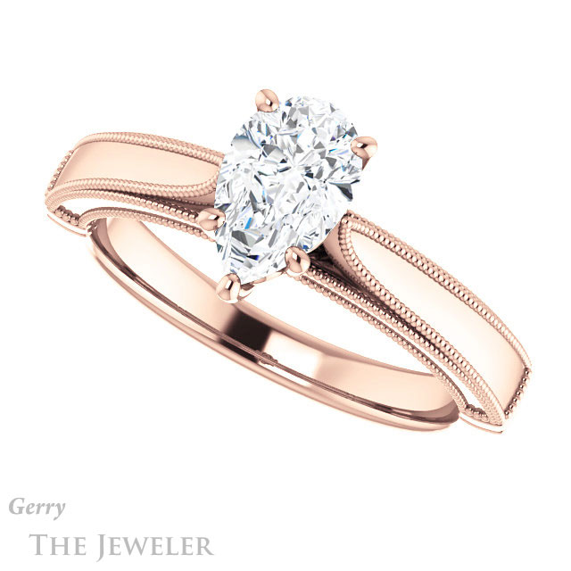 Pear Shaped Forever One Moissanite Engagement Ring #GTJ1092-pear-fb-r | Gerry The Jeweler Pear Shaped Forever Brilliant Moissanite Engagement Ring #GTJ1092-pear-fb-r