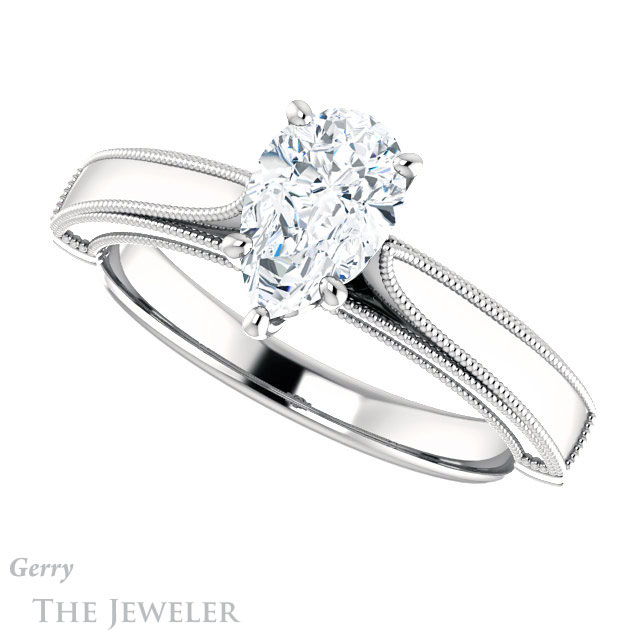 Pear Shaped Forever One Moissanite Engagement Ring #GTJ1092-pear-fb-w | Gerry The Jeweler Pear Shaped Forever Brilliant Moissanite Engagement Ring #GTJ1092-pear-fb-w