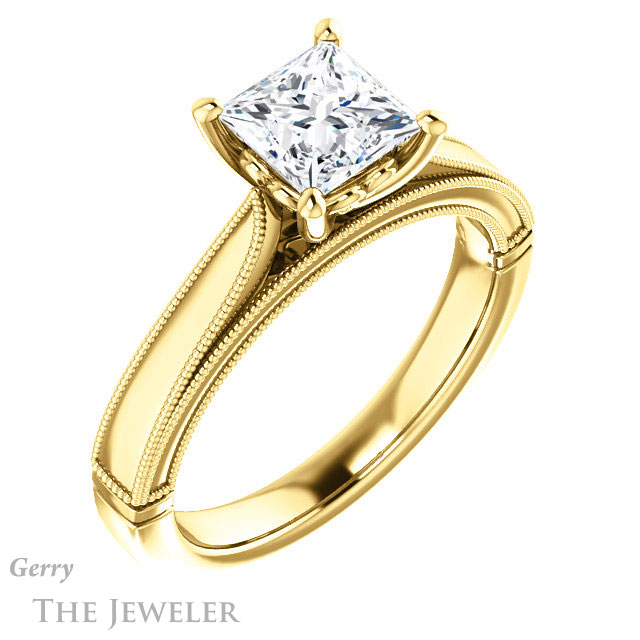 Princess Cut Forever One Moissanite Engagement Ring #GTJ1092-square-fo-y | Gerry The Jeweler Princess Cut Forever One Moissanite Engagement Ring #GTJ1092-square-fo-y