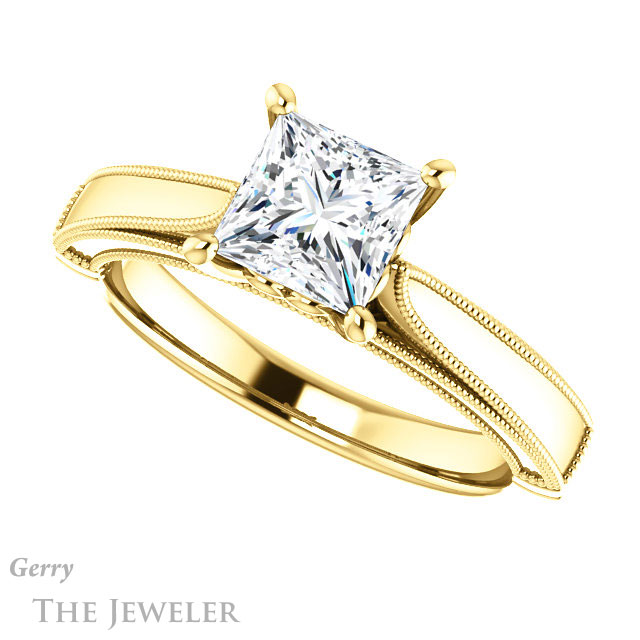 Princess Cut Forever One Moissanite Engagement Ring #GTJ1092-square-fo-y | Gerry The Jeweler Princess Cut Forever One Moissanite Engagement Ring #GTJ1092-square-fo-y