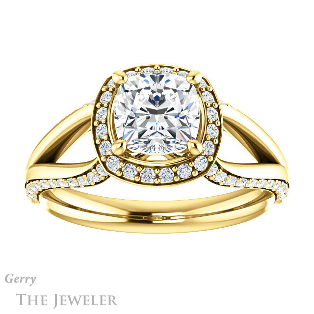 Cushion Cut Forever One Moissanite Engagement Ring #GTJ1094-cushion-fo-y