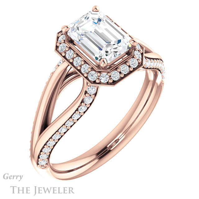 Emerald Cut Forever Brilliant Moissanite Engagement Ring #GTJ1094-emerald-fb-r