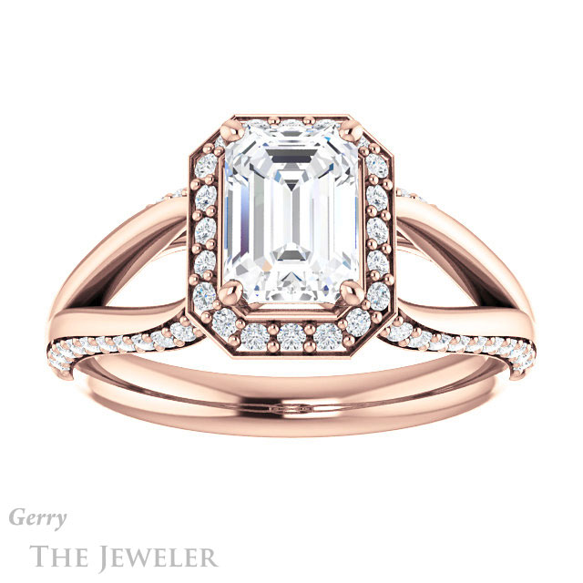 Emerald Cut Forever Brilliant Moissanite Engagement Ring #GTJ1094-emerald-fb-r