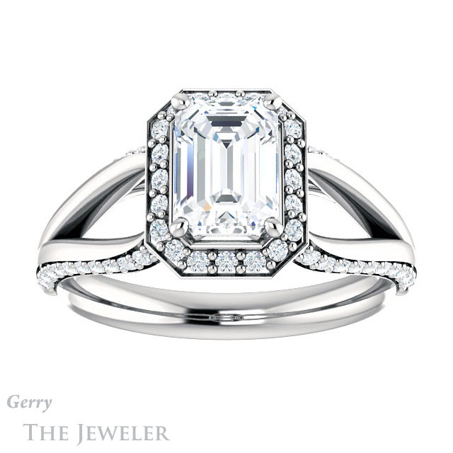 Emerald Cut Forever Brilliant Moissanite Engagement Ring #GTJ1094-emerald-fb-w