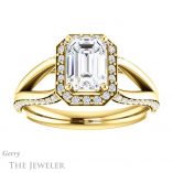 Emerald Cut Forever One Moissanite Engagement Ring #GTJ1094-emerald-fb-y 1 Emerald Cut Forever Brilliant Moissanite Engagement Ring #GTJ1094-emerald-fb-y