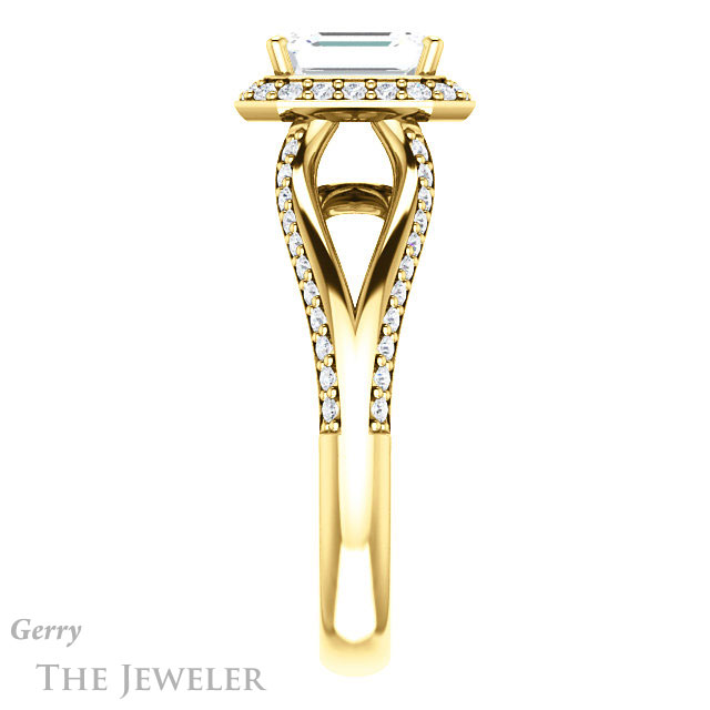 Emerald Cut Forever One Moissanite Engagement Ring #GTJ1094-emerald-fb-y 3 Emerald Cut Forever Brilliant Moissanite Engagement Ring #GTJ1094-emerald-fb-y