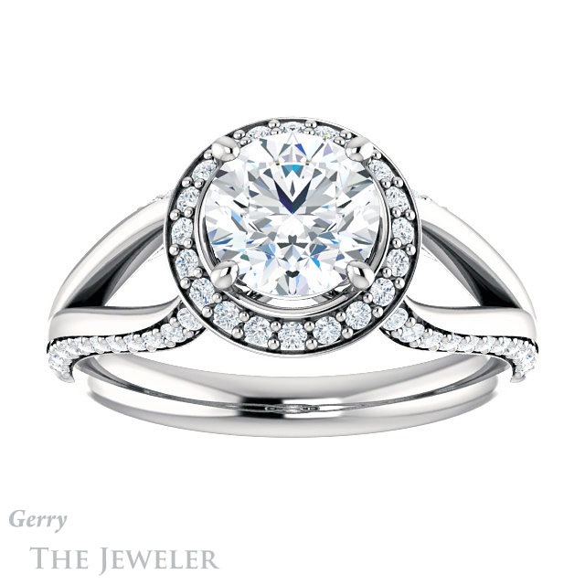 Round Cut Forever One Moissanite Engagement Ring #GTJ1094-round-fo-w