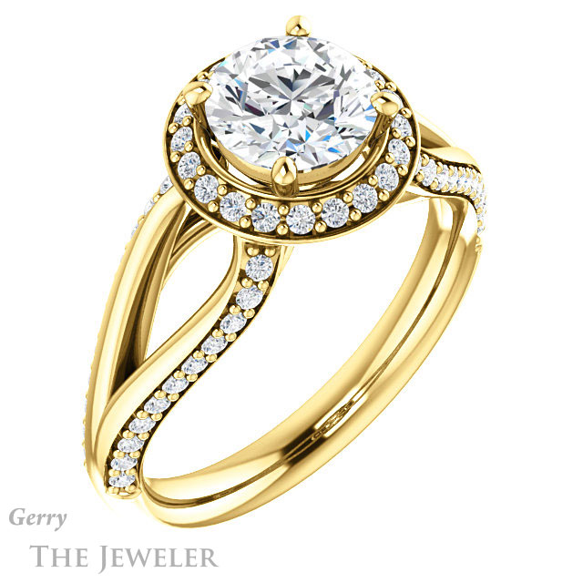 Round Cut Forever One Moissanite Engagement Ring #GTJ1094-round-fo-y 4 Round Cut Forever One Moissanite Engagement Ring #GTJ1094-round-fo-y